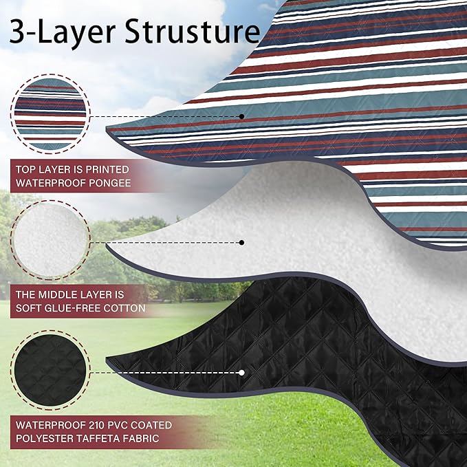 HX&OD Outdoor Picnic Blanket Extra Large, 80''*80'' Waterproof Picnic Mat with Stakes Foldable Camping Blanket Portable with Carry Strap for Beach Mat (Red, 80''*80'')-BubblyBeeBaby