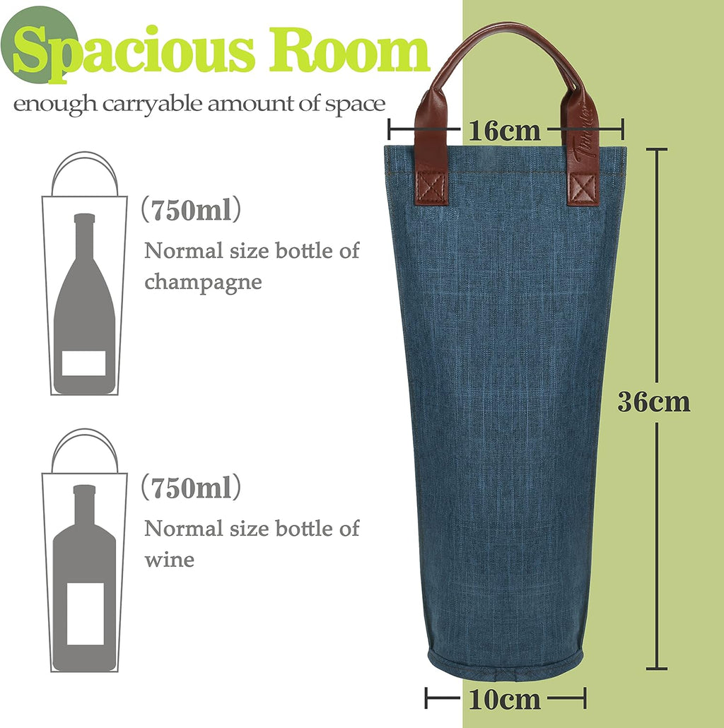 Tirrinia Single Wine Carrier Tote, Insulated Wine Cooler Bag for Travel, Picnic, & Wine Gifts – Thermal Padded Wine Bottle Holder Tote for Men & Women, Wine Gift for Wine Lovers,Blue