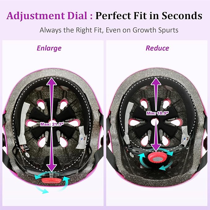 KAMUGO Kids Adjustable Helmet, with Sports Protective Gear Set Knee Elbow Wrist Pads for Toddler Age 2-8 Boys Girls, Bike Skateboard Hoverboard Scooter Rollerblading Helmet Set-BubblyBeeBaby