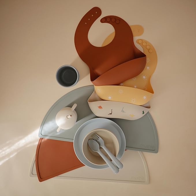 mushie Silicone Baby Bib | Adjustable Fit Waterproof Bibs (Sun Orange)-BubblyBeeBaby