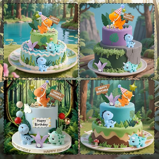 20pcs Dinosaur Cake Topper Set with Dinosaur Eggs - Reusable Dinosaur Cake Decorations，Dinosaur Birthday Decorations for Boys & Girls (Dinosaur Cupcake Toppers, Happy Birthday Cake Accessories)-BubblyBeeBaby