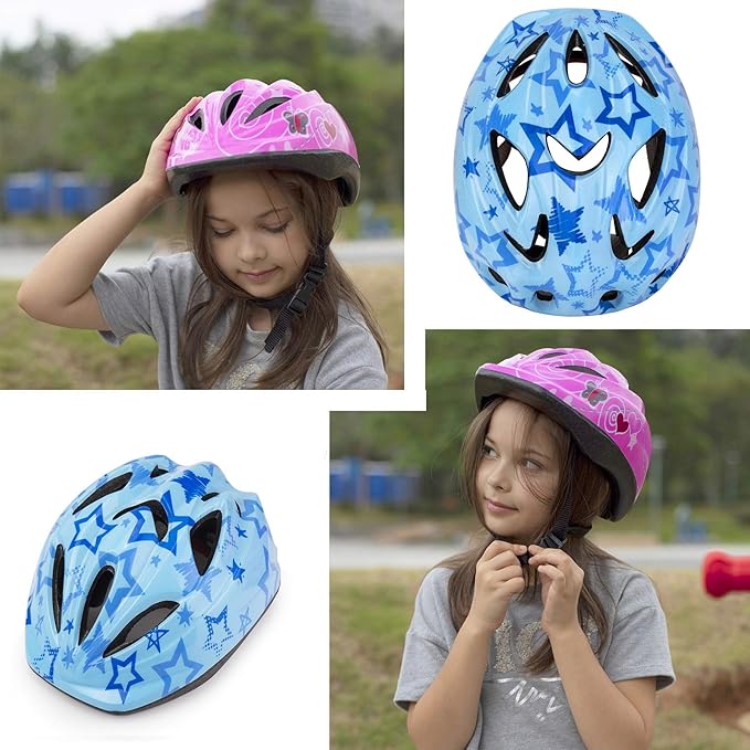 Kid Bicycle Helmets, LX LERMX Kids Bike Helmet Ages 3-5/5-14 Adjustable from Toddler to Youth Size, Durable Kids Bike Helmet with Fun Designs for Boys and Girls-BubblyBeeBaby