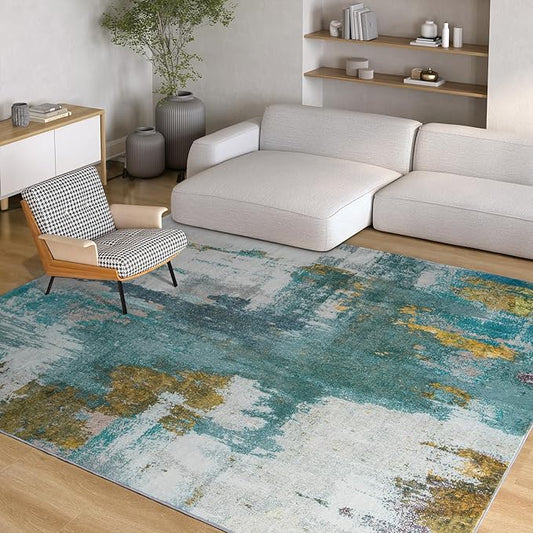 Kelarea 5x7 Blue Rugs for Living Room, Washable Non-Slip Large Rug Abstract Stain Resistant Carpet, Low Pile Soft Indoor Rug for Bedroom, Dining Room, Nursery, Kitchen, Home Office-BubblyBeeBaby