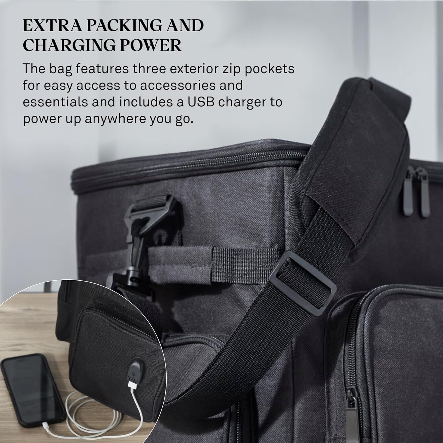 Wine Enthusiast 6 Bottle Insulated Wine Bag with Rolling Cart - Waterproof Oxford Cloth Wine Travel Tote with Shoulder Strap, USB Port, Pockets - Folding Trolley for Wine Transport - Fridge Bag