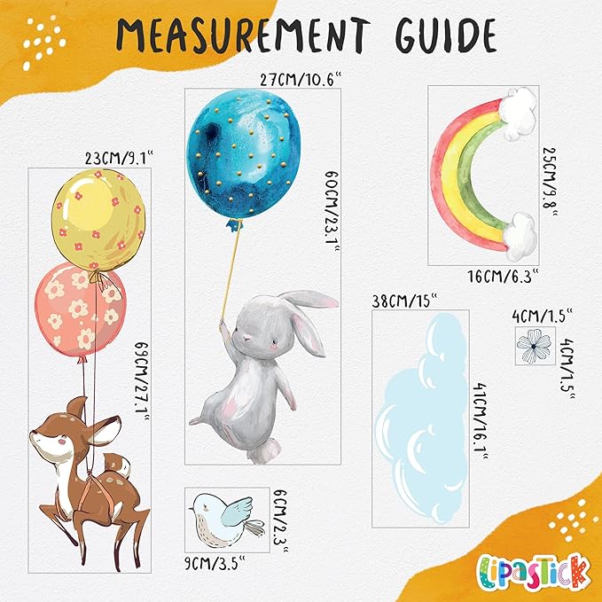 Hot Air Balloon Wall Decals by Lipastick - Peel and Stick Animal Stickers Raccoon, Fox, Koala, Panda for Kids Room, Nursery, Playroom, Bedroom - Removable Wall Decor for Boys, Girls, Babies - XXL Size-BubblyBeeBaby