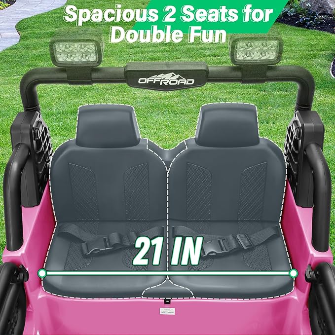 2 Seater Ride On Car Truck with Remote Control XL, Kids 24V Battery Powered Electric Vihicle w/21 in Seat, 3 Speeds, 2WD/4WD Switichable, Shock Absorbers,Bluetooth, Flower, Gift Choice-BubblyBeeBaby