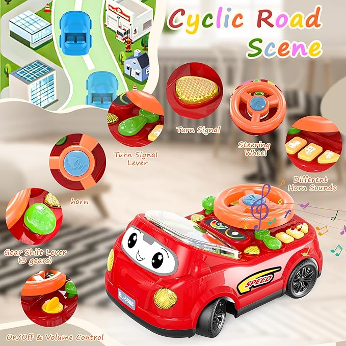 2-in-1 Toddler RC Car & Steering Wheel Toy with Music | Interactive Simulation Driving Adventure Toy for 18+ Months Baby Learning | Gift for 1.5+ Years Old Boys Girls-BubblyBeeBaby