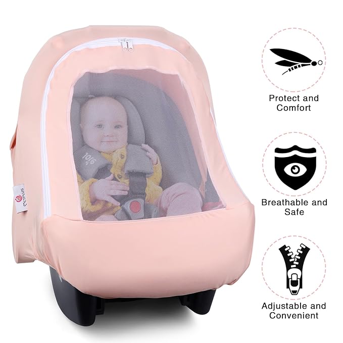 Metplus 2-in-1 Baby Car Seat Cover, Multi Use Cover for Baby Car Seat Canopy with Privacy Sun Shade, Protect Your Baby's Safety Seat with Style, Infant Carrier Covers for Boys & Girls-BubblyBeeBaby