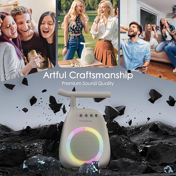 Karaoke Machine for Kids Adults Portable Bluetooth Speaker with 2 Wireless Microphones LED Lights Artistic Design 8-Hour Battery Support Family&Party Choice Fun for All Ages Gifts-BubblyBeeBaby