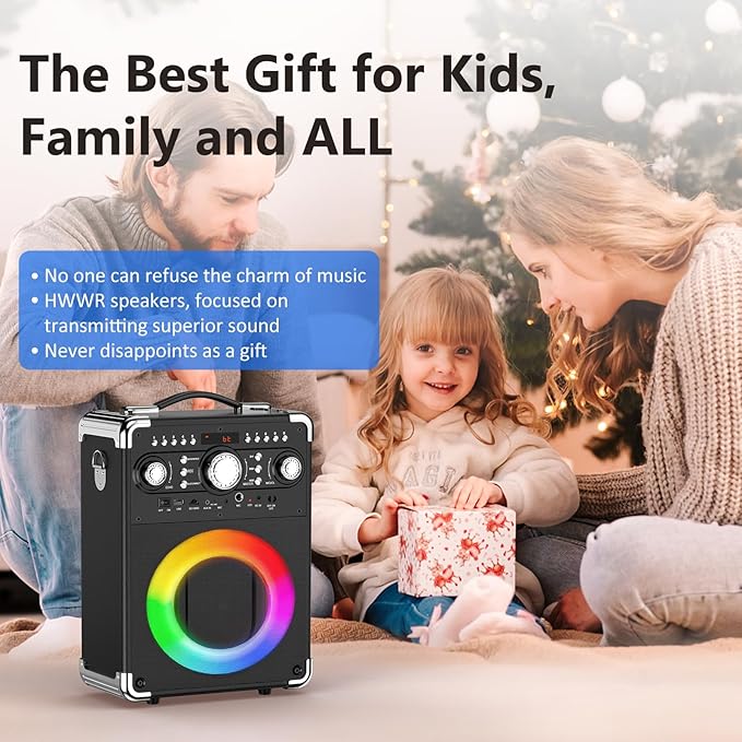 Karaoke Machine with 3 Wireless Microphones for Adults, Portable Bluetooth Party Speaker with Echo Adjustment, Singing Machine Support TWS/USB/TF Card/Guitar/TV Connected for Outdoor/Events etc-BubblyBeeBaby