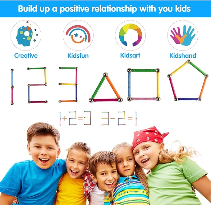 160 Pcs Magnet Building Sticks Kids Toys, Lengthen Magnetic Construction Building Blocks Set 3D Brain Training Learning Educational DIY STEM Toys-BubblyBeeBaby
