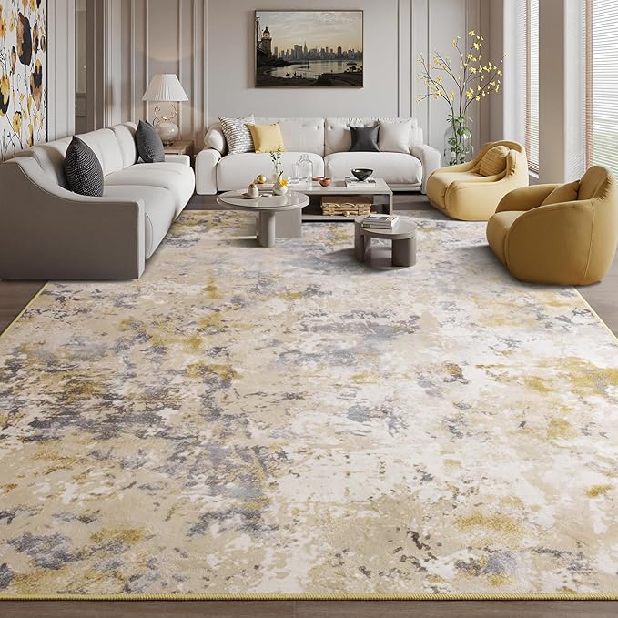 Kelarea 6x9 Rug for Living Room, Beige Washable Non-Slip Rugs, Modern Abstract Large Rugs Low Pile Soft Carpet for Bedroom, Kitchen, Dining Room, Classroom, Dorm, Nursery, Home Office-BubblyBeeBaby