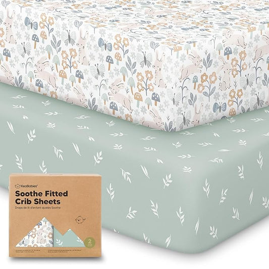 KeaBabies 2-Pack Organic Crib Sheets for Boys, Girls - 52x28 Fitted Crib Mattress Sheet Neutral, Breathable Jersey Cotton Cover for Baby Bed, Toddler Mattress, Soft & Cute Prints (Prairie)-BubblyBeeBaby
