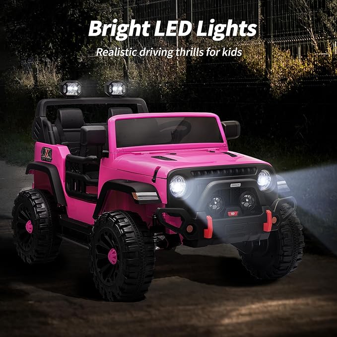 2 Seater Ride on Car Truck, 12V Kids Electric Ride on Toy for Big Kids Age 3-8 w/Remote Control- Hot Pink-BubblyBeeBaby