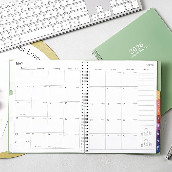 2026 Monthly Planner/Calendar - 2026 Planner, JAN 2026- DEC 2026, Planners with Colorful Tabs, Monthly Planners 2026 for Daily Organizing - Waterproof Cover (8" x10", Note Pages, Green)-BubblyBeeBaby