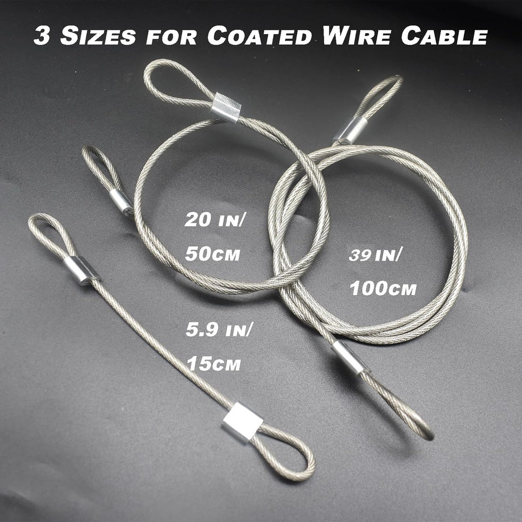6 pcs 39 inch(100cm) 3mm Thickness Stainless Steel Wire Cable with Loops Vinyl Cover Coated Short Rope Lanyard Lock Safety Tether Chains,Clear