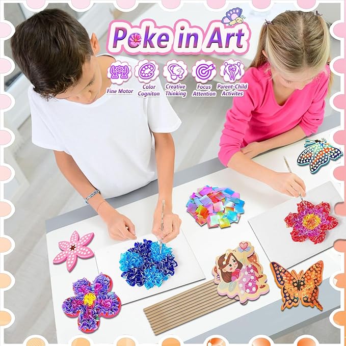 JRD&BS WINL Poke in Fun Art Kit for Kids Ages 3 up, Flower Bouquet Creative Decor Mess Free Art Set for Children Fun Activity Gifts for Boy and Girls 4-8 Year Old DIY Fabric Craft (Flower Bouquet)-BubblyBeeBaby