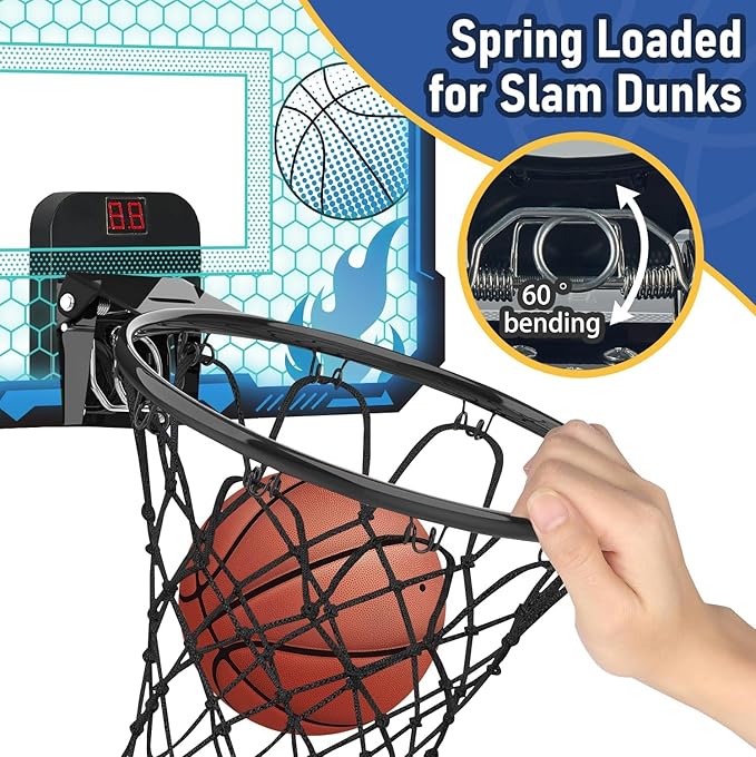 Indoor Basketball Hoop for Kids with Led Lights Mini Basketball Hoop with Remote Control Over The Door Basketball Hoops with Scoreboard Basketball Toys for 4-12 Year Old Boys Girls-BubblyBeeBaby