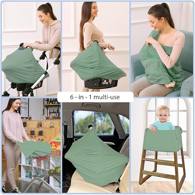 Car Seat Covers Baby - Multi-use Cover Carseat Canopy, Breathable Breastfeeding Cover, Car Seat Covers for Bbies, Boys & Girls Shower Gifts (Light Green)-BubblyBeeBaby