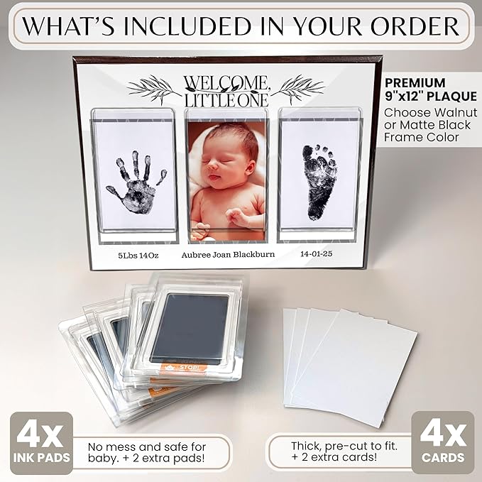 Inkless Hand and Footprint Kit, Baby Keepsake Plaque & Baby Shower Gifts - Ideal as Mom To Be Gift, Nursery Picture Frames, Clean Touch Hand and Footprint Kit (Style 1 - Design 1)-BubblyBeeBaby