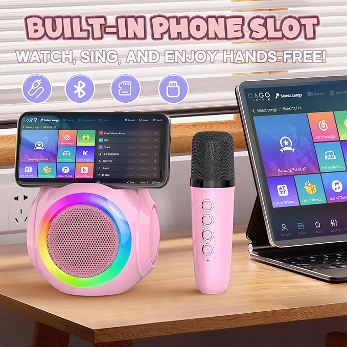 Hockvill Mini Karaoke Machine for Kids with 2 Microphones, Bluetooth Toddler Karaoke Toy with LED Lights, Rechargeable Portable Speaker for Girls & Boys Ages 3-10, Children’s Day & Birthday Gift Ideas-BubblyBeeBaby