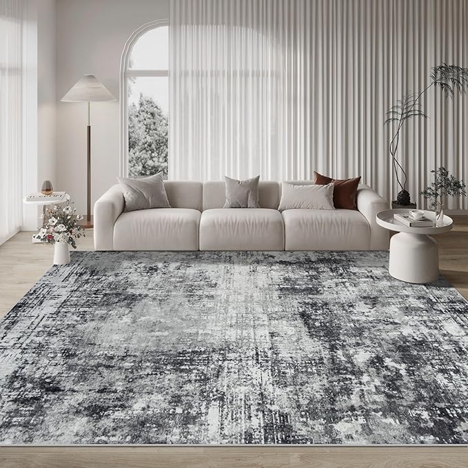 10x14 Area Rugs Large Living Room Rug Washable: Modern Abstract Rug Indoor Modern Carpet Non Slip for Dining Room Bedroom Nursery Home Office Black Grey-BubblyBeeBaby