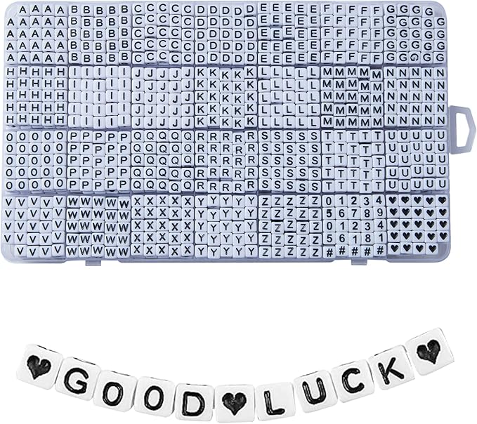 1400pcs Letter Beads, 6x6 mm Acrylic Alphabet Beads, Beads for Jewelry and Bracelet Making, in 28 Grid Box (White and Black)-BubblyBeeBaby
