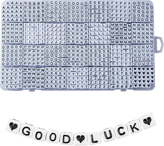 1400pcs Letter Beads, 6x6 mm Acrylic Alphabet Beads, Beads for Jewelry and Bracelet Making, in 28 Grid Box (White and Black)-BubblyBeeBaby