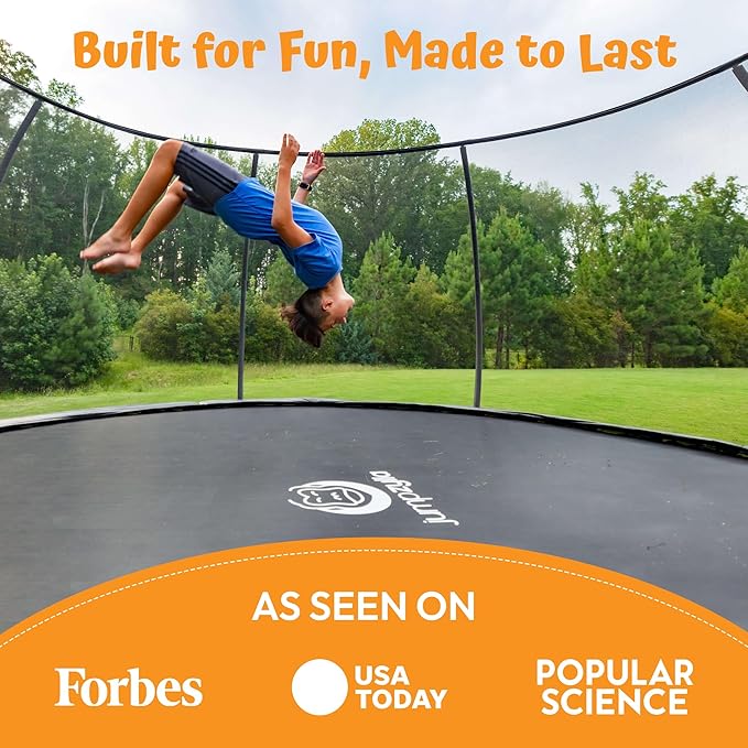 JUMPZYLLA Trampoline Outdoor 8FT 10FT 12FT 14FT 15FT 16FT with Enclosure and Ladder, ASTM Approved Recreational Trampoline for Kids and Adults, Anti-Rust Coated Frame-BubblyBeeBaby