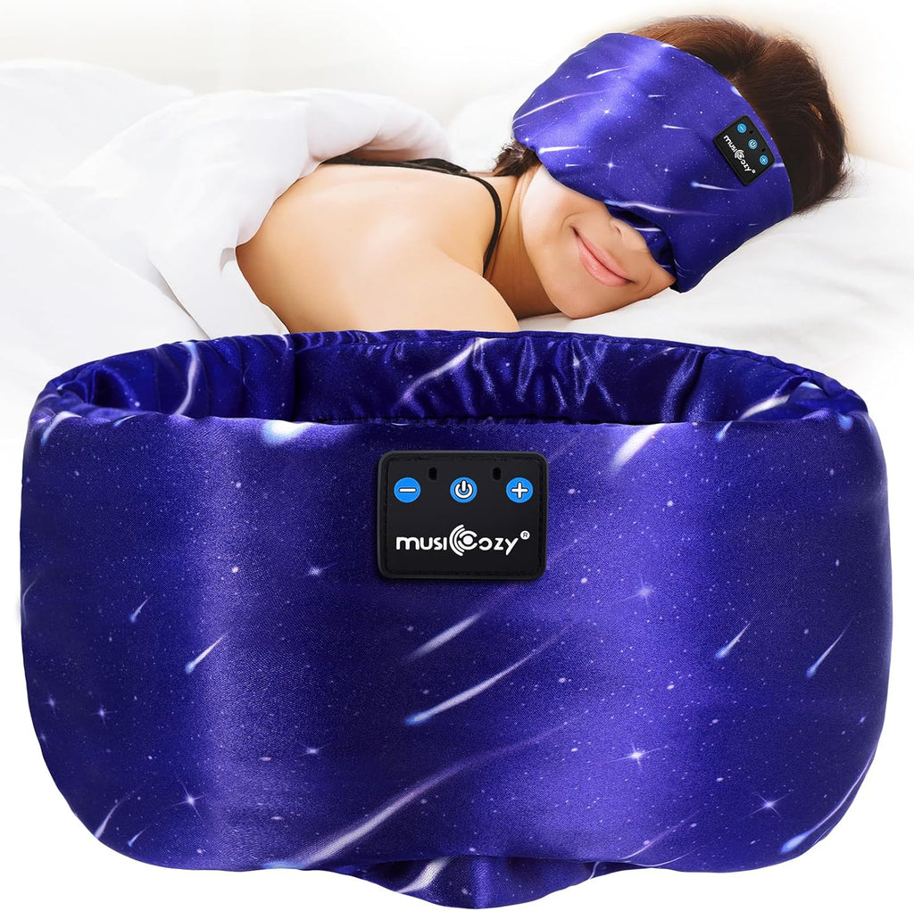 MUSICOZY Mulberry Silk Bluetooth Sleep Mask with HD Stereo Sound, Wireless Sleep Headband Headphones for Side Sleepers, Adjustable Size, Total Light Blocking, Perfect for Travel Relaxation Sleep