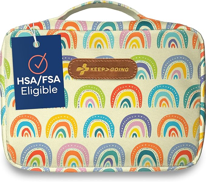 KeepGoing Large Home First Aid Kit for Kids – 270 Pc. for Car, Home, Dorm, & Boat with Latex-Free Bandages – 10 x 7 x 3.5 in. Travel First Aid Kit (Sunny Rainbow)-BubblyBeeBaby