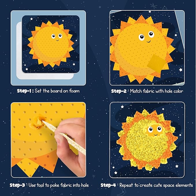 jackinthebox Poke Poke Art for Kids – Space Theme, Mess-Free Fabric Art and Craft, Flower Pressing Kits, Gift for Kids, Toys for Girls and Boys Ages 4 5 6 7 8-BubblyBeeBaby