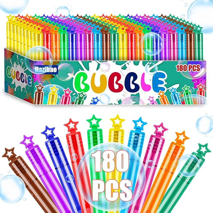 180 Pack 10 Colors Bulk Star Bubble Wands,Party Favors Bubbles Wand for Kids,Perfect for Birthday,Wedding,Goody Bags Stuffer Bubbles,Carnival Prize,Summer Outdoor Toys-BubblyBeeBaby