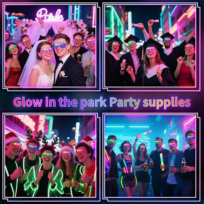 108 PCs LED Glasses,Light Up Glasses,Glow Glasses Glow In The Dark Party Supplies Suitable For Kids/Adults, 3 Light up Modes, 5 Neon Colors Rave Party,Wedding, Birthday, Concert, New Year, Carnival-BubblyBeeBaby