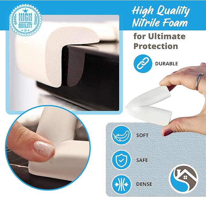 12-Pack Corner Protectors Baby Proof, Furniture Corner and Edge Safety Bumpers, Soft Rubber Foam Cushion Covers, 3M Taped Corner Guards, Baby Child Proofing Pads, Table Corner Protectors, White-BubblyBeeBaby