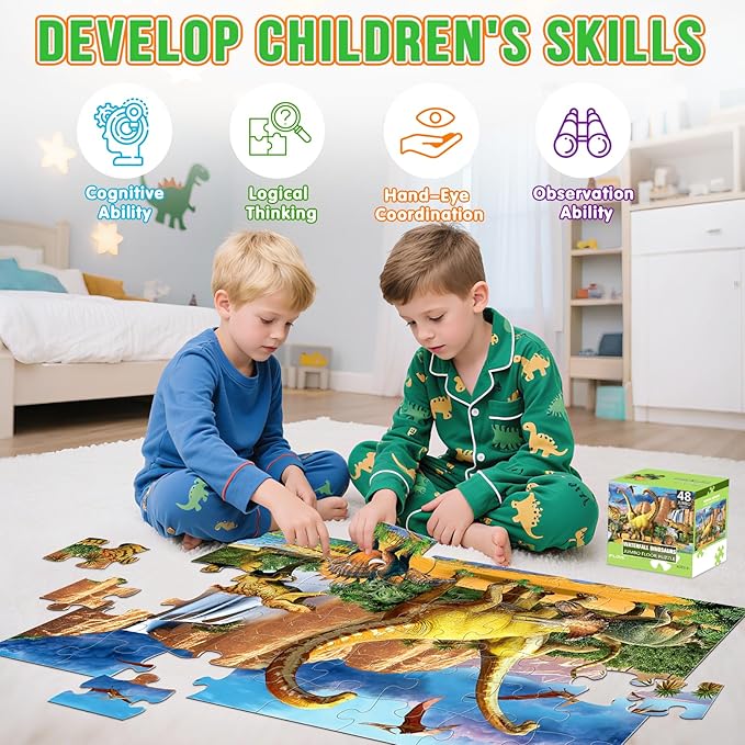 Jumbo Floor Puzzle for Kids,48 Piece Waterfall Dinosaur Large Jigsaw Puzzles, Fun Preschool Educational Toy for Toddlers Ages 3-5,Gift for Boy Girl Ages 4-8-BubblyBeeBaby