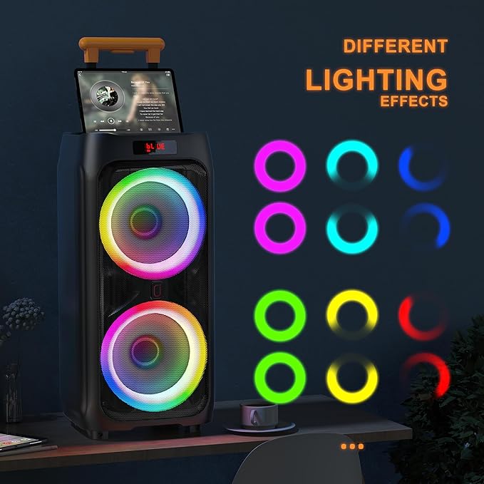 JYX Karaoke Machine with 2 Wireless Microphones for Adults, 8" Big Bluetooth Party Speaker with 500W Peak Power, PA System with LED Disco Light, Rolling Wheels and Trolley, Perfect for Outdoor Home-BubblyBeeBaby