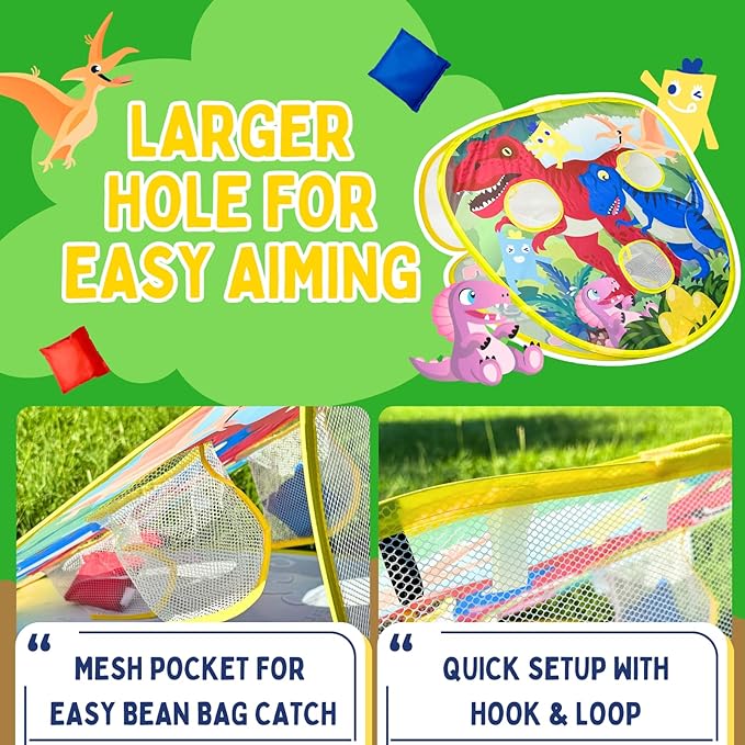 2-in-1 Dinosaur & Animal Bean Bag Toss Game – Double-Sided 27" Target Board with 6 Bean Bags – Outdoor & Indoor Toy for Toddlers & Kids Ages 3-6 – Birthday Gift - Amazon Exclusive-BubblyBeeBaby