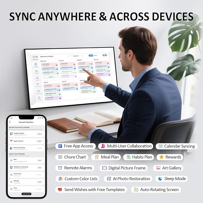 15.6" Digital Calendar Wall Planner,Touchscreen Interactive Display for Family Schedules, Achievement Rewards, Meal Planning,Digital Picture Frame, FHD 1080p Wall-Mountable Home Hub-BubblyBeeBaby