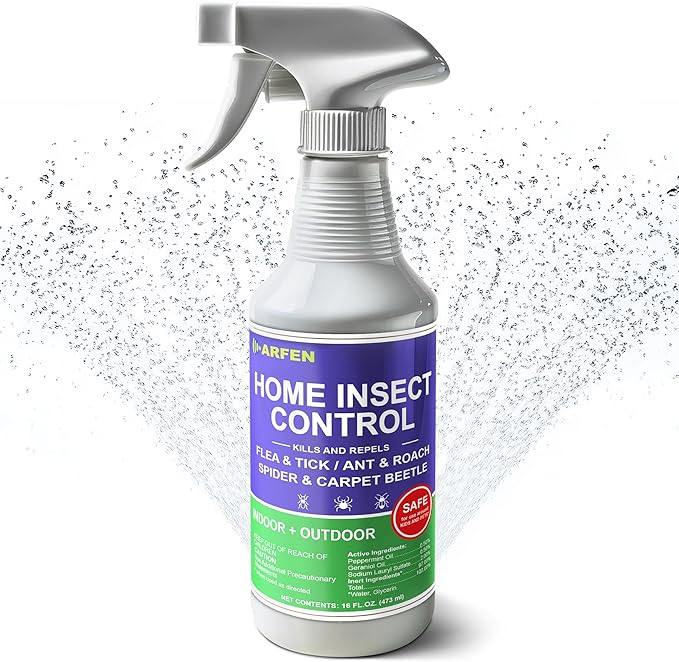 Home Insect Pest Control Spray 16oz – Kills & Repels Fleas, Ticks, Ants, Roaches, Spiders, Bed Bug and More on Contact with Peppermint Oil; Natural Safe and Effective Indoor & Outdoor Solution-BubblyBeeBaby