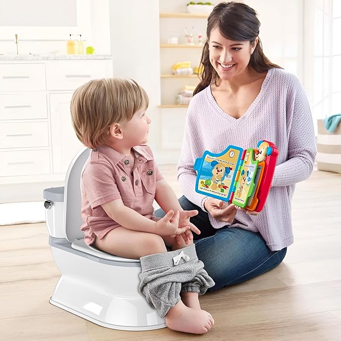 2-in-1 Toddler Potty Training Toilet - Larger Potty Chair & Detachable Training Seat for Boys & Girls Ages 1-3 with Flushing Sound, Wipes Storage, Toilet Paper Holder - Grey-BubblyBeeBaby