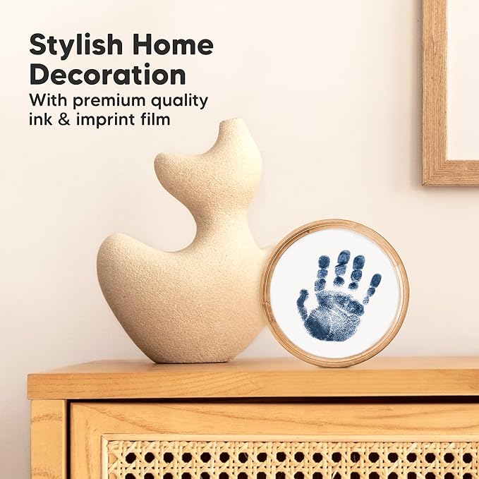 2-Pack Round Inkless Baby Hand and Footprint Kit - Mess Free Ink Pad for Newborn Keepsake, Dog Nose & Paw Print Kit, Clean Touch Ink Pad for Baby Hand & Footprints, Ideal New Mom Gifts (Navy)-BubblyBeeBaby