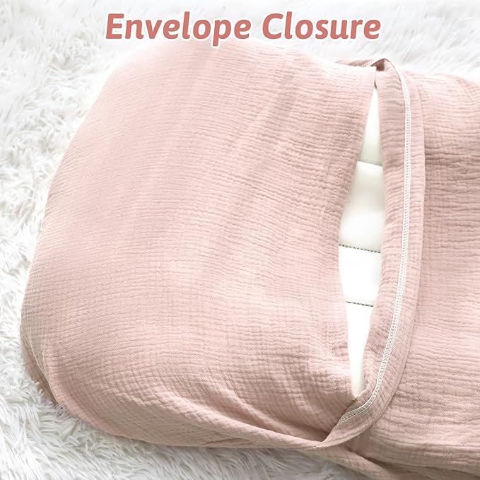 Hooyax Baby Lounger Cover 2 Pack - 100% Muslin Cotton Newborn Lounger Pillow Covers Only, Soft Breathable Infant Lounger Cover with Reinforced Stitching, Fits Most Standard Baby Loungers (Pink Wheat)-BubblyBeeBaby