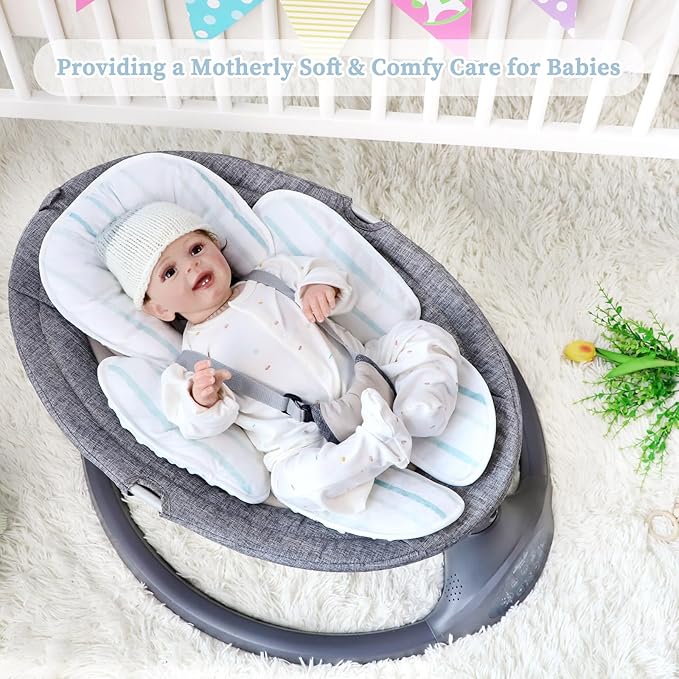 Pea Pod Baby Cushion, 2 in 1 Baby Swings Insert or Girls Extra Soft Breathable Cushion, Compatible for Strollers, and Bouncers, Striped Pattern-BubblyBeeBaby
