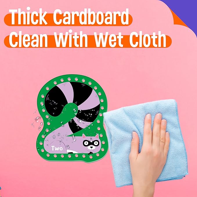 10 Pieces Number Lacing Cards, 0-9 Double Sided Sewing Cards with 10 Colorful Laces, Imagination Development Lacing Toys Games for Children Educational and Learning Activity-BubblyBeeBaby