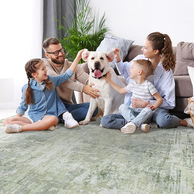 10x14 Area Rugs Large Living Room Rug Washable: Modern Abstract Rug Indoor Modern Carpet Non Slip for Dining Room Bedroom Nursery Home Office Green-BubblyBeeBaby