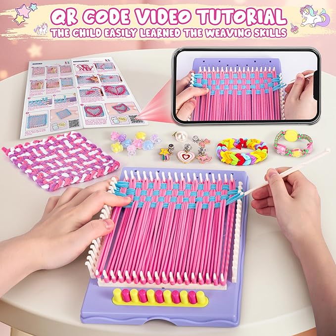 2-in-1 400 Pcs Friendship Bracelet Making Kit for Girls,Weaving Loom Kit Toys, Craft Kits for Kids,Age 6-12 Year Old Girls Gifts Ideas, Bracelet & Coaster & Bag Weaving Making kit-BubblyBeeBaby