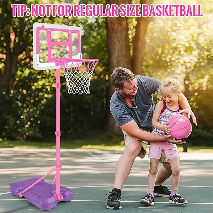 Kids Basketball Hoop with Stand, Adjustable Basketball Set, Toddler Basketball Toys for Boys Age 3 4 5 6 7 8, Indoor Outdoor Backyard Sport Game Gifts Pink-BubblyBeeBaby