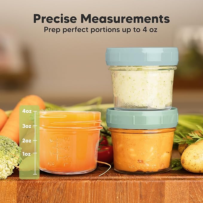 KeaBabies 12pk 4oz Glass Baby Food Containers with Lids - Leak-Proof, Microwavable Small Glass Jars, Baby Purees & Toddler Snack Storage Containers, BPA-Free, Dishwasher & Freezer Safe (Musk Dusk)-BubblyBeeBaby