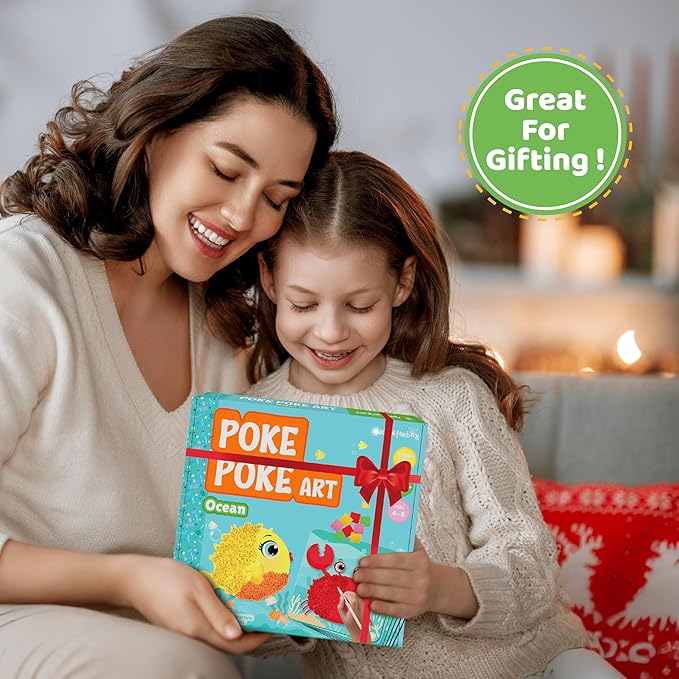 jackinthebox Poke Poke Art – Ocean Theme, Mess-Free Fabric Art and Craft, Flower Pressing Kits, Gift for Kids, Toys for Girls and Boys Ages 4 5 6 7 8-BubblyBeeBaby